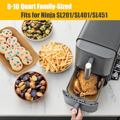 MMH Air Fryer Disposable Paper Liner for Ninja DZ201/DZ401/DZ550/DZ302/SL401/SL451,100PCs Rectangle 8.6x 5.5'' Baking Parchment Paper Inserts Accessories,Ninja Foodi Dual Papel para Freidora de Aire - Image 3