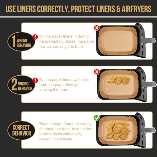 MMH Air Fryer Disposable Paper Liner for Ninja DZ201/DZ401/DZ550/DZ302/SL401/SL451,100PCs Rectangle 8.6x 5.5'' Baking Parchment Paper Inserts Accessories,Ninja Foodi Dual Papel para Freidora de Aire - Image 2