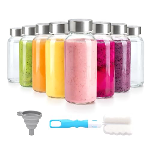 Zukro 8 oz Glass Water Bottles with Lids, Reusable Clear Juice Bottles With Stainless Steel Airtight Cap for Juicing, Ginger Shot, Milk, 250ml Leak Proof Small Smoothie Container, BPA Free, Set of 8 - Image 1