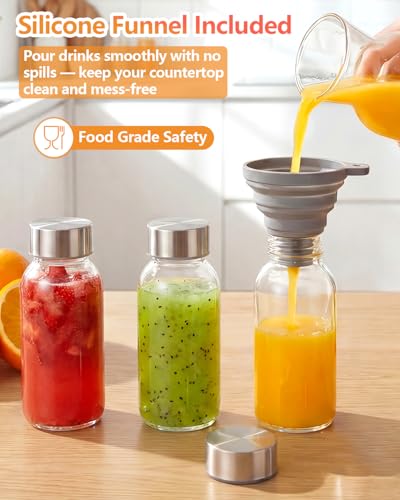Zukro 8 oz Glass Water Bottles with Lids, Reusable Clear Juice Bottles With Stainless Steel Airtight Cap for Juicing, Ginger Shot, Milk, 250ml Leak Proof Small Smoothie Container, BPA Free, Set of 8 - Image 4