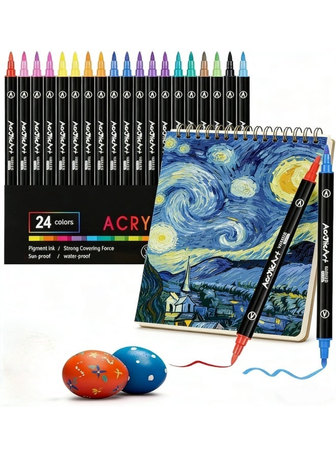 SUZZ Acrylic Paint Markers With SketchBook Set, 24 PCS Premium Multicolor Acrylic Paint Pens and 38 Sheets  A4 Sketch Book ,160GSM Bleed-proof Pages, Art Supplier Set for Kids and Adults - Image 1
