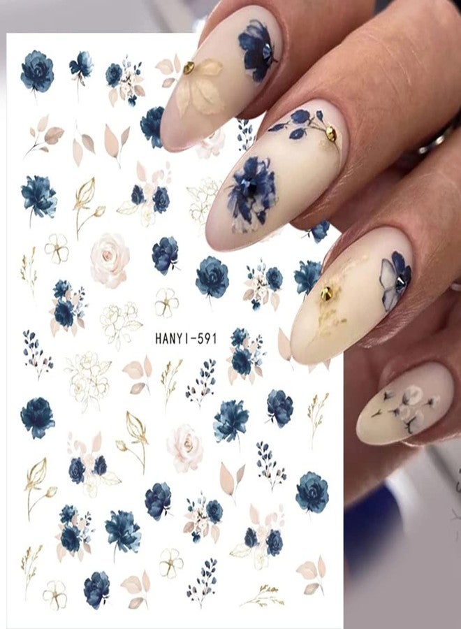 Jacnkb Flower Nail Art Stickers Charming Butterfly Nail Decals Spring Summer Nail Stickers for Nail Art Watercolor Blue Floral Nail Accessories 3D Self-Adhesive Design Nail Decoration for Women 6 Sheets - Image 1