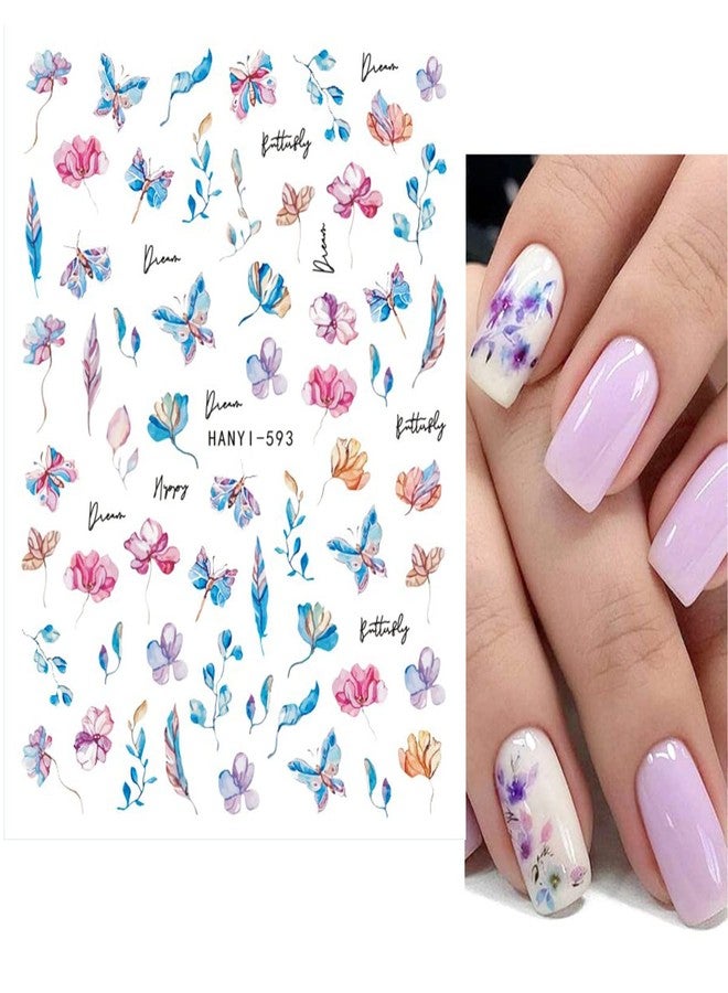 Jacnkb Flower Nail Art Stickers Charming Butterfly Nail Decals Spring Summer Nail Stickers for Nail Art Watercolor Blue Floral Nail Accessories 3D Self-Adhesive Design Nail Decoration for Women 6 Sheets - Image 4