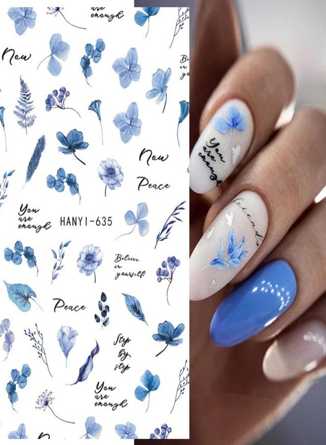 Jacnkb Flower Nail Art Stickers Charming Butterfly Nail Decals Spring Summer Nail Stickers for Nail Art Watercolor Blue Floral Nail Accessories 3D Self-Adhesive Design Nail Decoration for Women 6 Sheets - Image 2