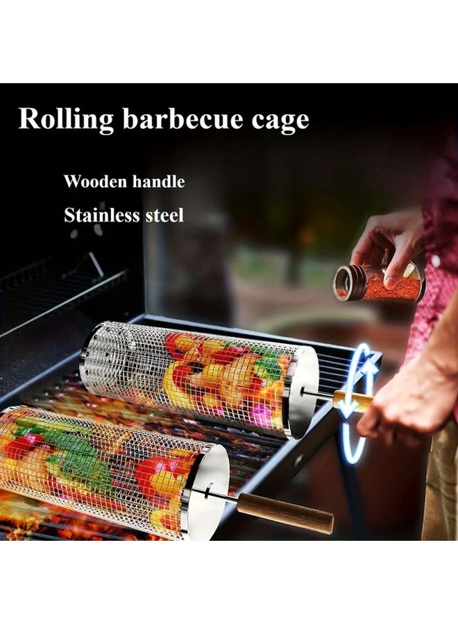 Stainless Steel Rolling Grill Basket 2 Pack S L With Wooden Handle 360 Flip Design For Vegetables Shrimp Outdoor BBQ - Image 4
