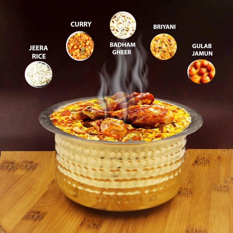 Putrika Brass Utensil Hammered Vadi Chatti with TIN Coating|Tope|KitchenWare|cookware|Brass Pathiram|Patilas|Tapeli|Peetal|Sarva Satti|Bhagoni Set-Hammered Vadi Chatti (Size 1) - Image 5