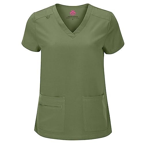 Natural Uniforms طقم قميص بفتحة على شكل حرف V وسروال كارجو للنساء من ناتشورال يونيفورمز (زيتوني، متوسط) - Image 2