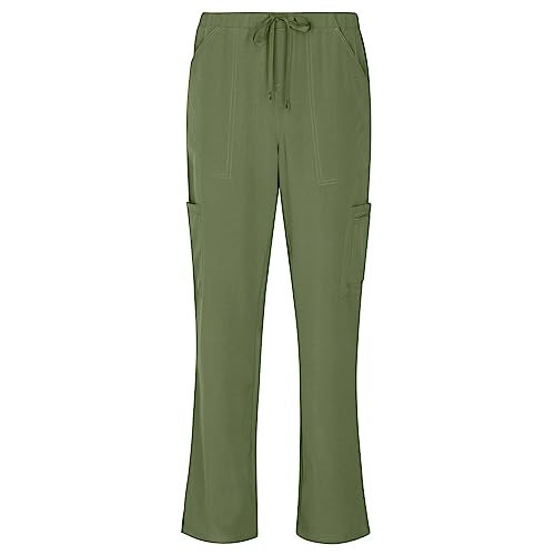 Natural Uniforms طقم قميص بفتحة على شكل حرف V وسروال كارجو للنساء من ناتشورال يونيفورمز (زيتوني، متوسط) - Image 4