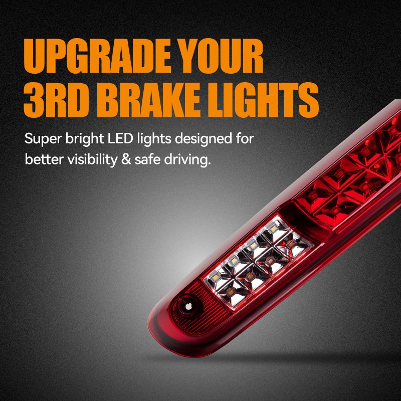 Cxdar Third 3rd Brake Light, LED High Mount Stop Light for 2007-2013 Chevy Silverado/GMC Sierra 1500 2500HD 3500HD, Rear Center Cab Roof Tail Cargo Lamp, Red Lens - Image 3