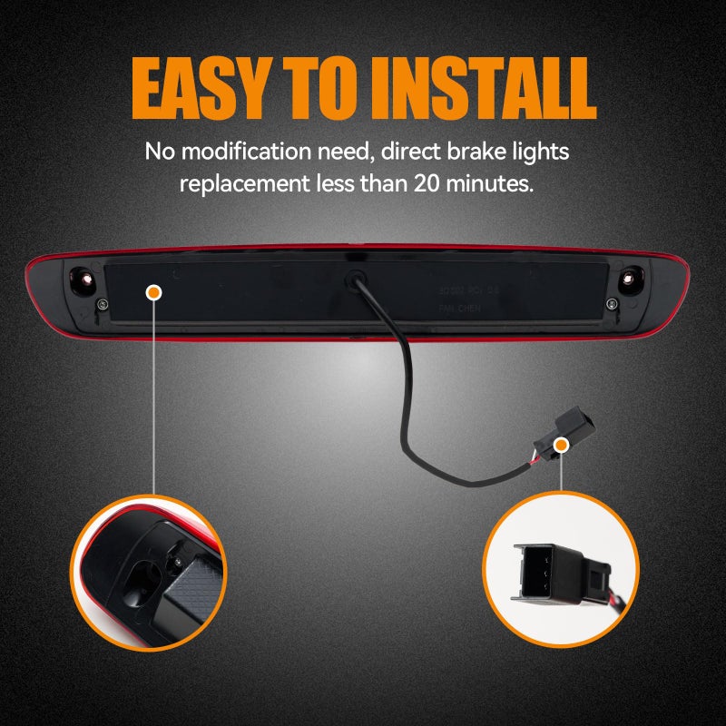 Cxdar Third 3rd Brake Light, LED High Mount Stop Light for 2007-2013 Chevy Silverado/GMC Sierra 1500 2500HD 3500HD, Rear Center Cab Roof Tail Cargo Lamp, Red Lens - Image 4