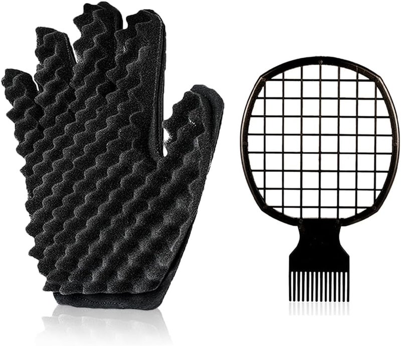 Supaze Curling Sponge Glove with Hair Twist Comb for Natural Curls - Men and Women - Image 1