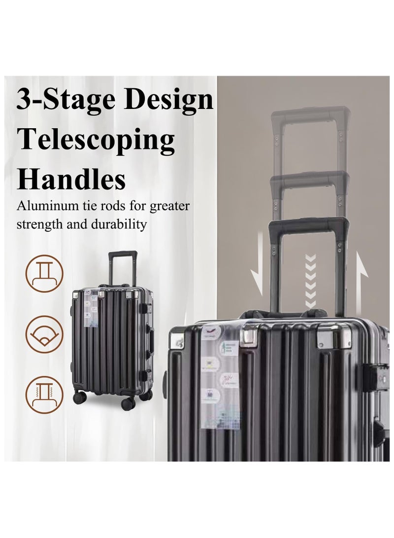 Lightweight aluminum frame stylish luggage trolley case ABS hard case large checked luggage with 4 360 degree rotating double wheels（size:18/20/22/24/26/28 inches)  - Image 5
