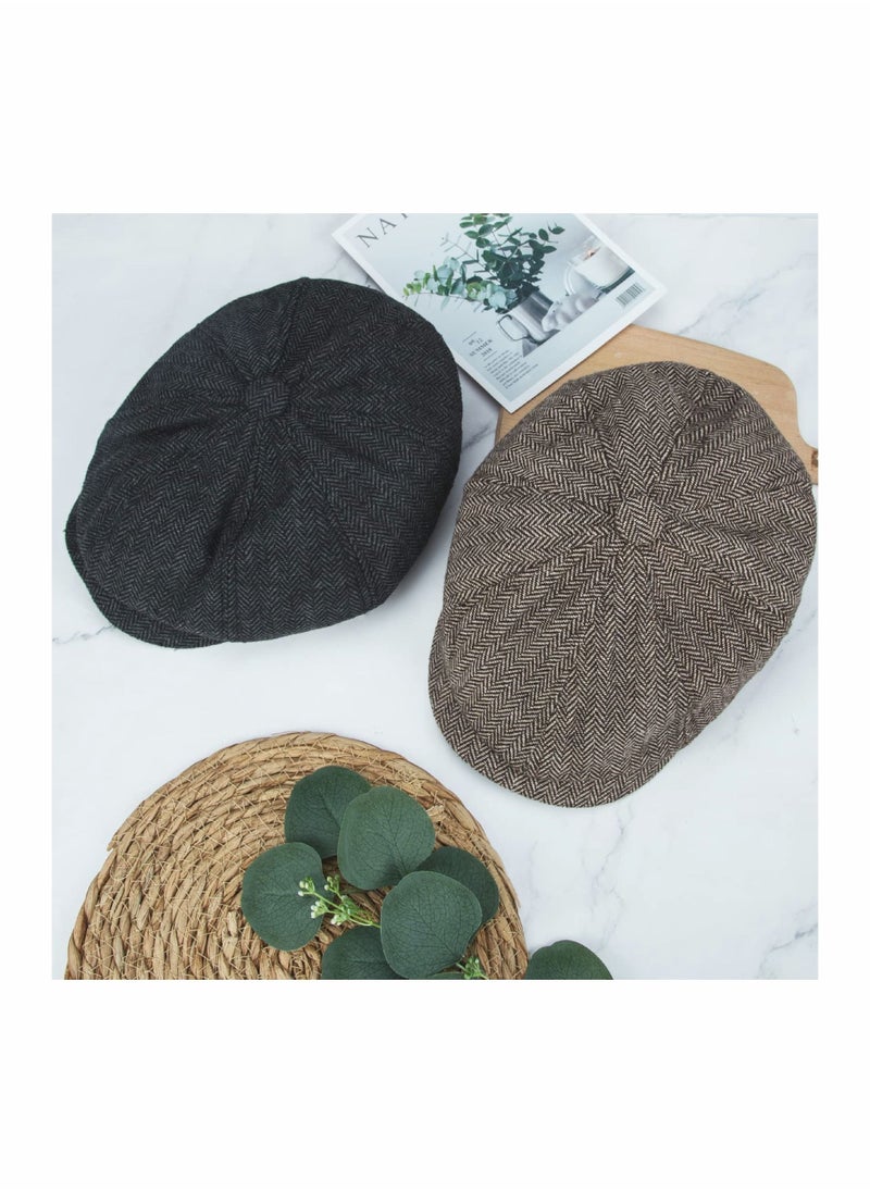 SYOSI - 2 Pack Newsboy Hats for Men Classic 8 Panel Wool Blend Gatsby Ivy Hat - Image 1