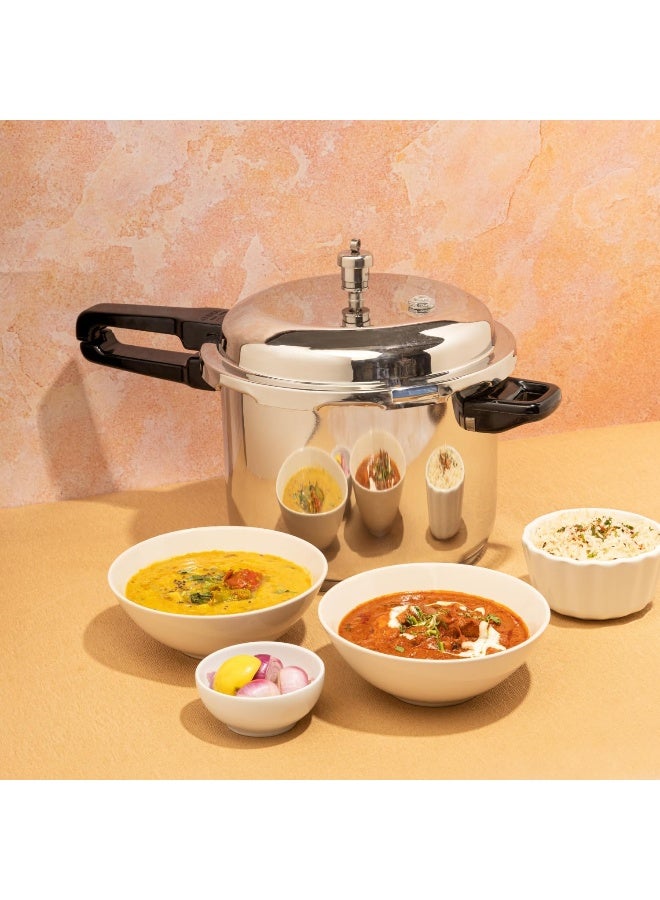 VINOD 10Liters 18/8 Stainless Steel Pressure Cooker Outer Lid 10 Litre | Unique Sandwich Bottom Cooker | Induction and Gas Base | ISI and CE certified silver - Image 2