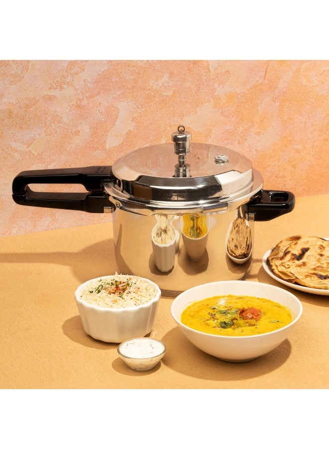 VINOD 10Liters 18/8 Stainless Steel Pressure Cooker Outer Lid 10 Litre | Unique Sandwich Bottom Cooker | Induction and Gas Base | ISI and CE certified silver - Image 3