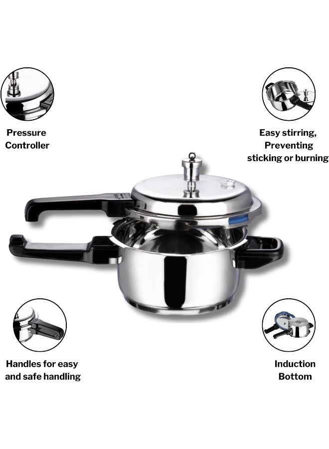 VINOD 10Liters 18/8 Stainless Steel Pressure Cooker Outer Lid 10 Litre | Unique Sandwich Bottom Cooker | Induction and Gas Base | ISI and CE certified silver - Image 4