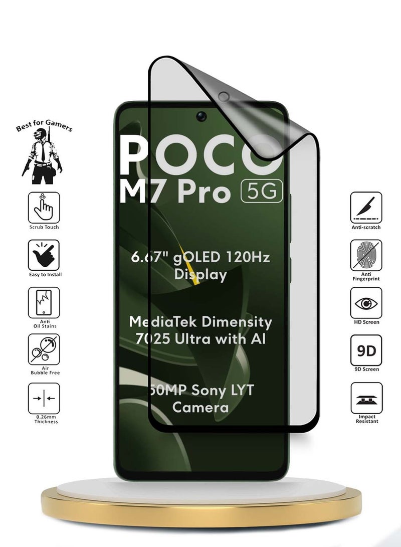 Wtech Xiaomi Poco M7 Pro 5G 2024 Premium Nano Ceramic Full Glue Full Cover Matte Flexible Screen Protector (MSCNMN) - Clear/Black - Image 2