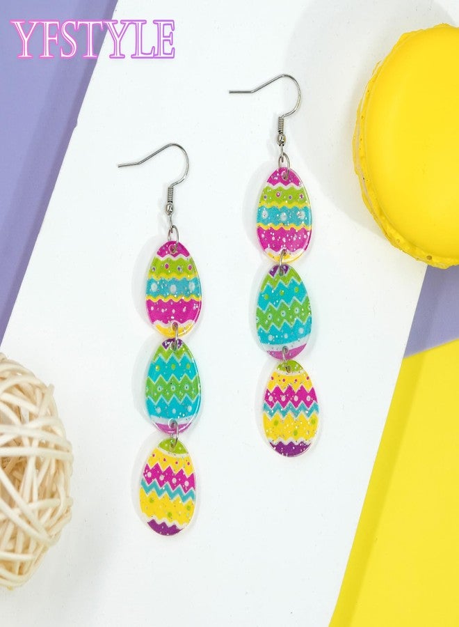 yfstyle Easter Bunny Egg Earrings Acrylic Easter Earrings for Women Holiday Spring Earrings Jewelry Gifts Bunny Pink - Image 5