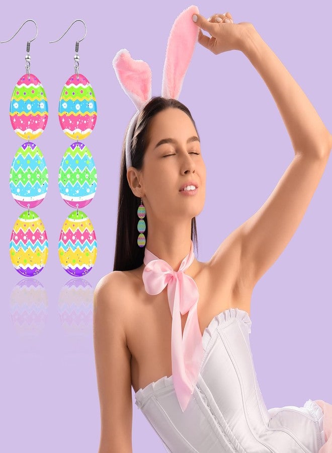 yfstyle Easter Bunny Egg Earrings Acrylic Easter Earrings for Women Holiday Spring Earrings Jewelry Gifts Bunny Pink - Image 3