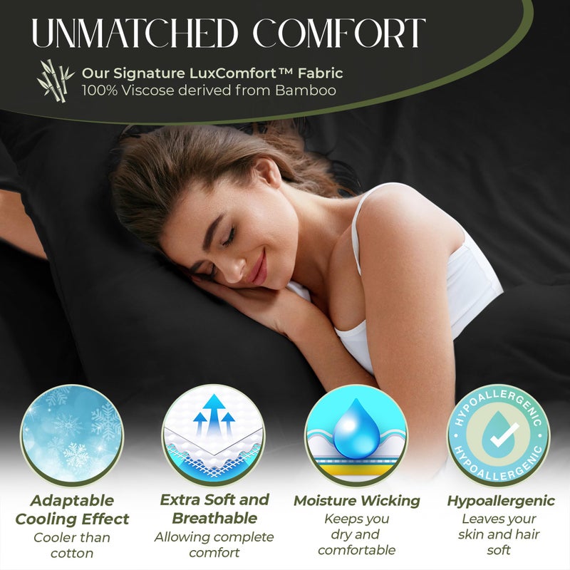 DECOLURE 100% Organic Viscose Derived from Bamboo Sheets King Size 4pcs - Ultra Soft & Luxuriously Cooling  17"" Deep Pocket  Double Stitching  Perfect for Hot Sleepers - King Bed Sheets (Black) - Image 2