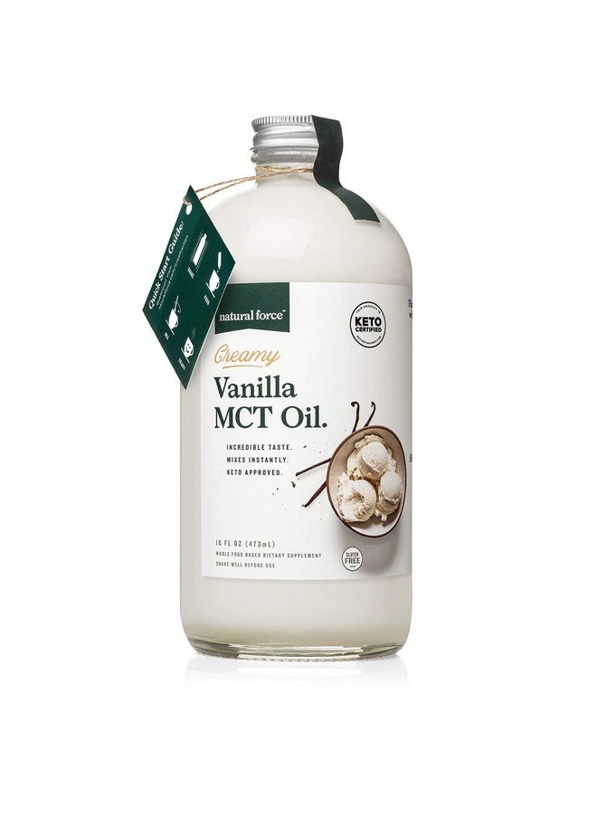 Natural Force - Creamy Vanilla Mct Oil Non Dairy Keto Certified Emulsified Mcts For Low Carb Ketogenic Coffee Smoothies & Shakes Mixes Instantly + No Blending Required 16 Oz Glass Bottle - Image 1