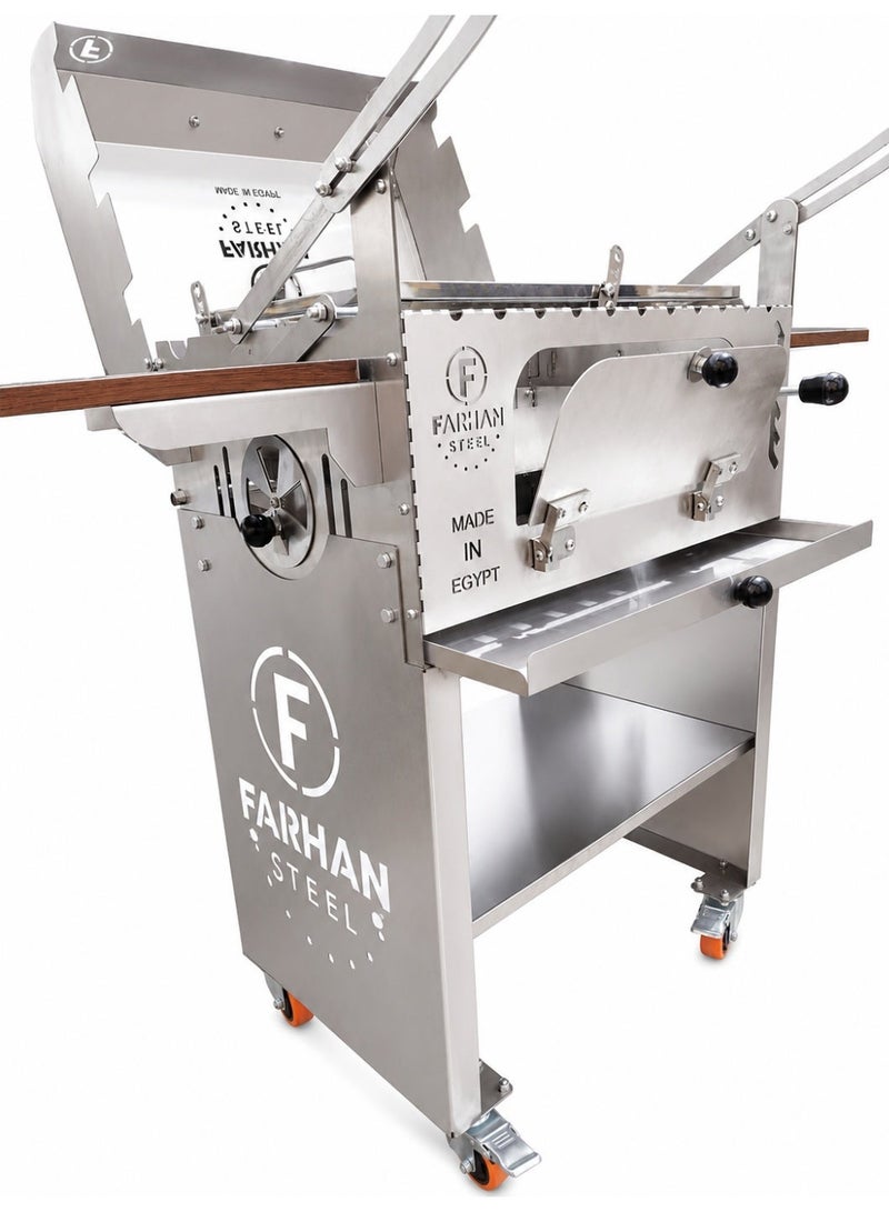 فرحان استيل شواية فحم FARHAN STEEL استانلس ستيل 304 بالكامل مقاس 60 × 40 سم – شواية باربكيو خارجية احترافية ببيت فحم متحرك 6 مستويات للتحكم في الحرارة، 4 عجلات بفرامل، عربة شواء فحم للحدائق والفلل والأسطح والرحلات والتجمعات العائلية – موديل 6002 - Image 2