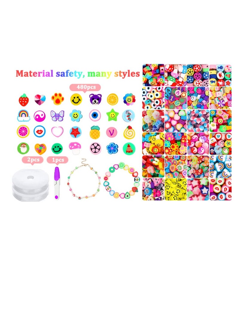 SYOSI 480PCS Fruit Flower Polymer Clay Beads, 24 Style Cute Smiley Heart Mushroom Clay Beads Charms for Jewelry Necklace Earring Making, DIY Bracelet Making Kit Accessories for Women Girls - Image 5