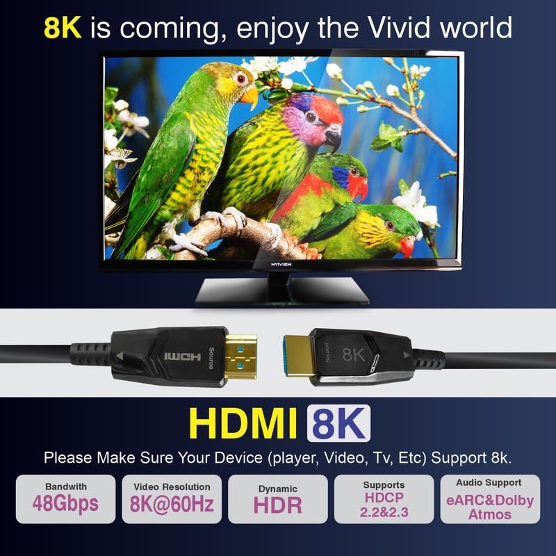 MX 8K HDMI 2.1 Fiber Optic Cable 15m (49.2FT) – Ultra High Speed 48Gbps AOC HDMI Cable with eARC, HDR10, Dolby Vision, HDCP 2.3, CL3 In-Wall Rated, 4K 120Hz, 8K 60Hz, Long Distance Cord - Image 5