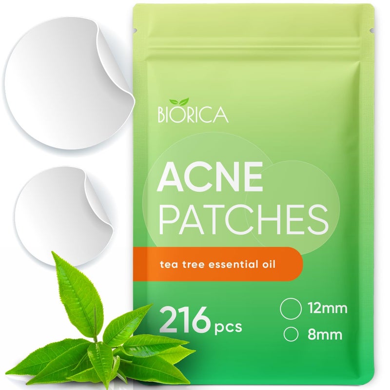 BIORICA Pimple Patches for Face with Tea Tree Oil 216 pcs. Hydrocolloid Acne Pimple Patches. Blemish Patches, Acne Dots, Pimple Stickers, Acne Patch and Pimple Patch - Image 1