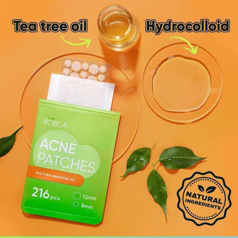 BIORICA Pimple Patches for Face with Tea Tree Oil 216 pcs. Hydrocolloid Acne Pimple Patches. Blemish Patches, Acne Dots, Pimple Stickers, Acne Patch and Pimple Patch - Image 5