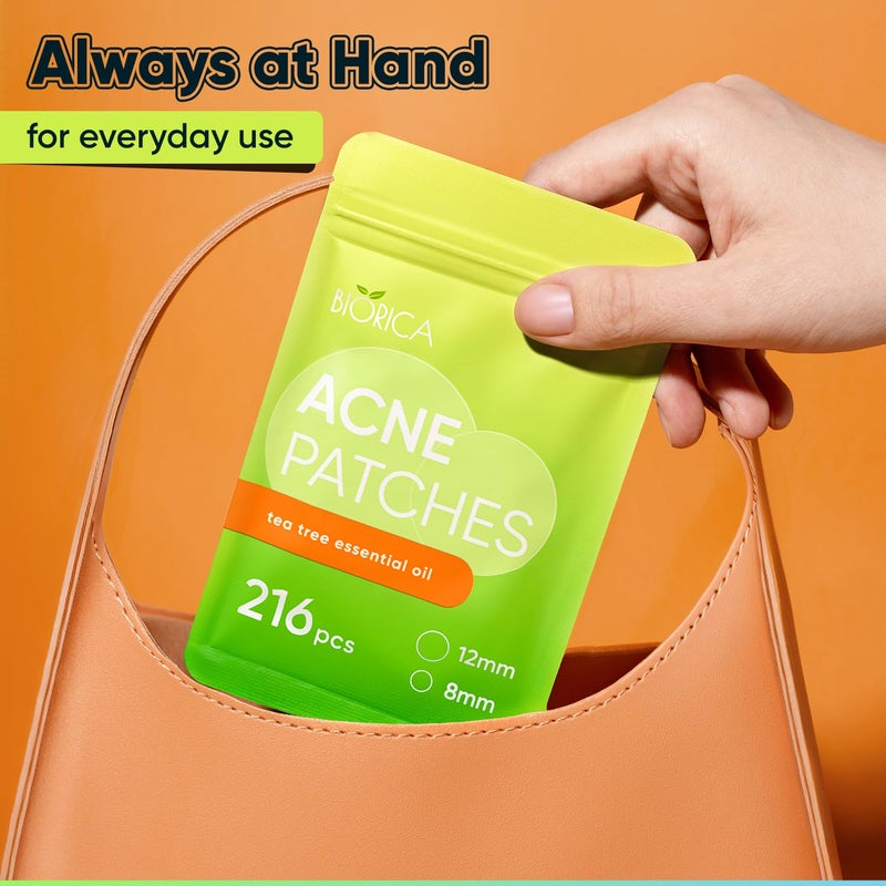 BIORICA Pimple Patches for Face with Tea Tree Oil 216 pcs. Hydrocolloid Acne Pimple Patches. Blemish Patches, Acne Dots, Pimple Stickers, Acne Patch and Pimple Patch - Image 4