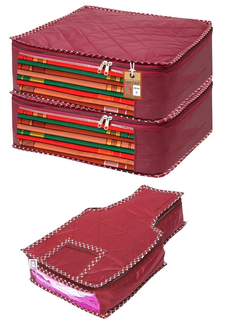 atorakushon 2 Piece Multipurpose 1 Saree cover 1 blouse cover Pillow cover for Wedding Gift Wardrobe Organizer Maroon - Image 1