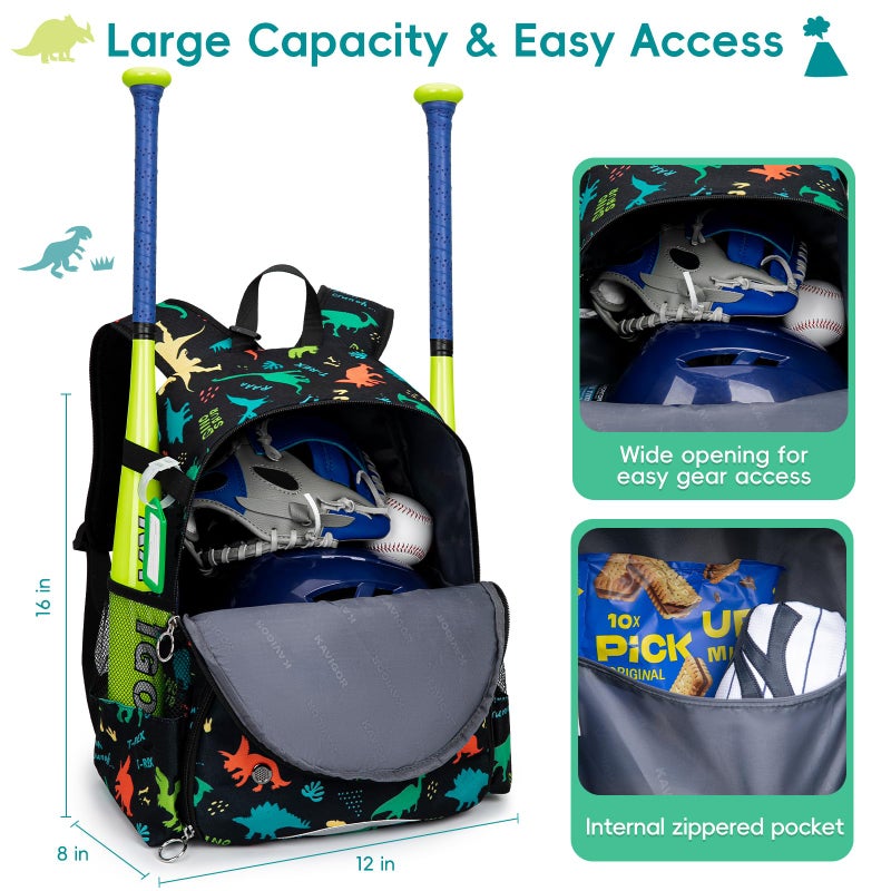 KAVIGOR Youth Tball Baseball Backpack, Lightweight Softball Bag with Shoes Compartment & Name Tag, Reinforced Zippers & Seams - Image 4
