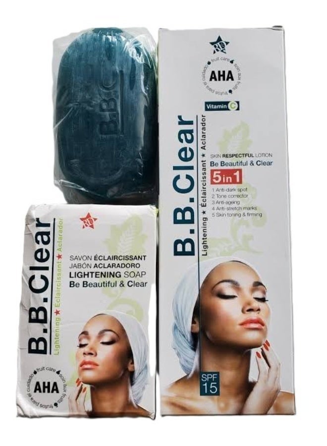B.B.clear AHA 5 in 1 Lotion 300ml + Soap 250g - Pack of 2 - Image 1