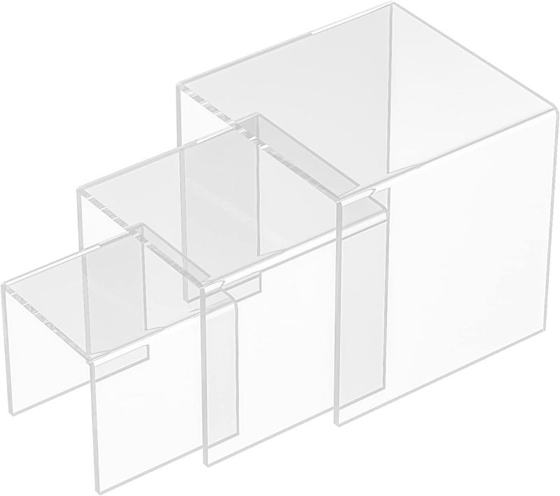 TPGP Sezanrpt Square Acrylic Display Risers 3pcs - Clear Showcase Shelves for Collectibles, Funko Pop Figures, Perfumes, Cupcake, Candy Dessert - Image 1