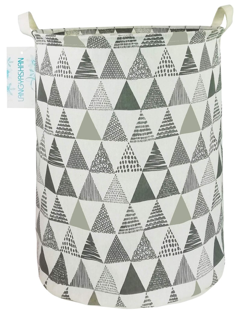 LANGYASHAN Laundry Basket Canvas Fabric Collapsible Organizer Basket for Storage Bin Toy Bins Gift Baskets Bedroom Clothes Children Nursery Hamper Grey Triangle