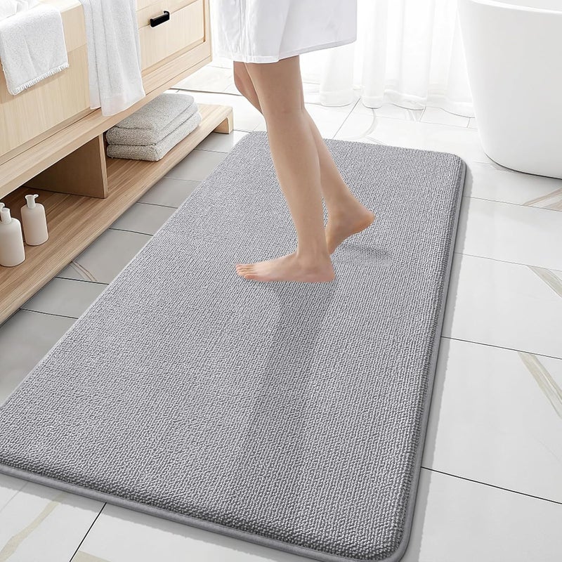 OLANLY Thick Memory Foam Bath Mat Rug 47x20, Extra Soft Absorbent Bathroom Rug, Quick Dry Bath Mats, Non-Slip, Machine Washable Carpet for Bathroom, Tub and Shower, Home Decor Accessories, Grey - Image 1