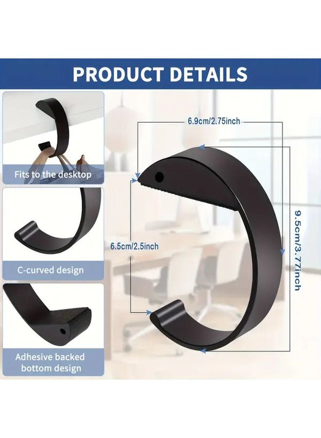 4 قطع من الخطافات السوداء والبيضاء على شكل C لتعليق الحقائب على المكاتب والرفوف - Image 3