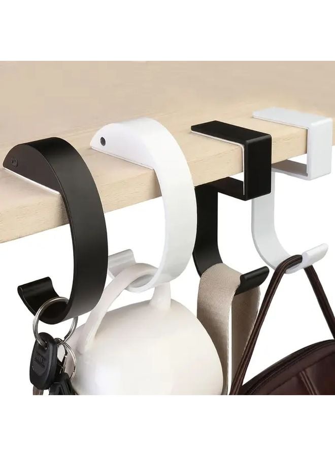 4 قطع من الخطافات السوداء والبيضاء على شكل C لتعليق الحقائب على المكاتب والرفوف - Image 1