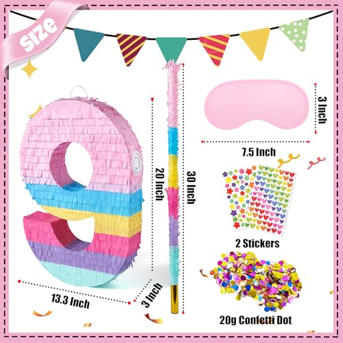 PCFING 20 Inch Number 9 Piata Candy Color with 30 Inch Piata Stick Blindfold Confetti for Boys Girls Adults Birthday Party Decorations Anniversary Celebration Fiesta - Image 5
