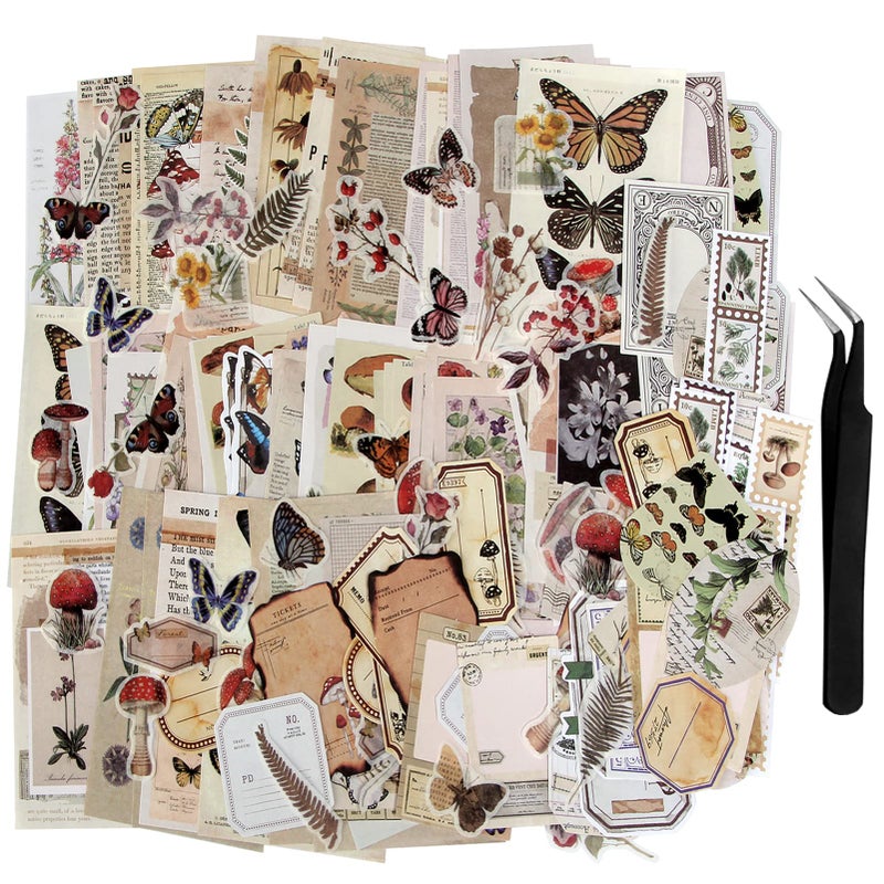 TIYPKE 200pcs Scrapbooking Stickers Herb Botanical Mushroom Flowers Nature Butterfly journaling supplies Stickers for Bullet Journals Supplies Aesthetic Stickers Junk Journal Supplie Planners Kits