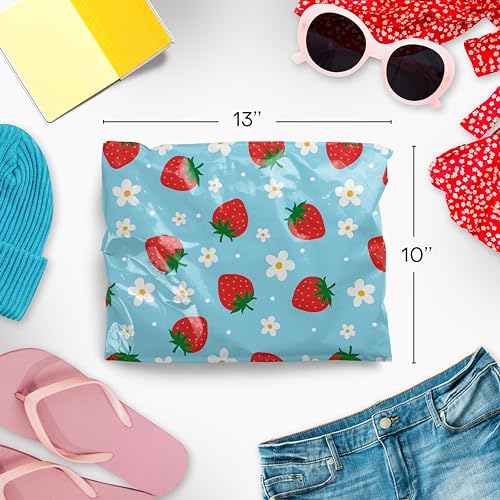 Package Mint 10x13 Poly Mailers – Summer Strawberries – Waterproof, Tear-Resistant Shipping Bags with Adhesive Seal – 100 Pack – Package Mint - Image 2