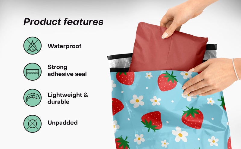 Package Mint 10x13 Poly Mailers – Summer Strawberries – Waterproof, Tear-Resistant Shipping Bags with Adhesive Seal – 100 Pack – Package Mint - Image 4