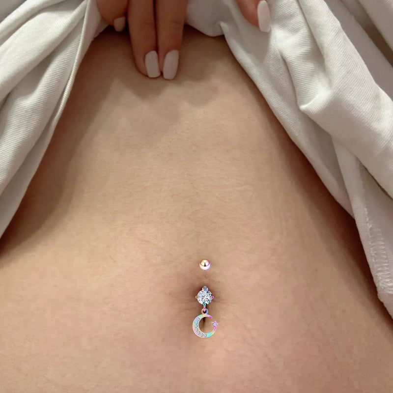 Vsnnsns 14G Dangle Belly Button Ring Piercing Jewelry 316L Stainless Surgical Steel Snake Navel Rings Heart CZ Butterfly Dangling Belly Button Ring Piercing Jewelry for Women 14 Gauge Rainbow - Image 5