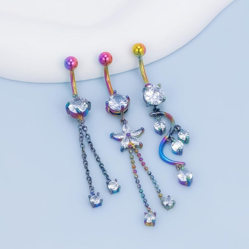 Vsnnsns 14G Dangle Belly Button Ring Piercing Jewelry 316L Stainless Surgical Steel Snake Navel Rings Heart CZ Butterfly Dangling Belly Button Ring Piercing Jewelry for Women 14 Gauge Rainbow - Image 4