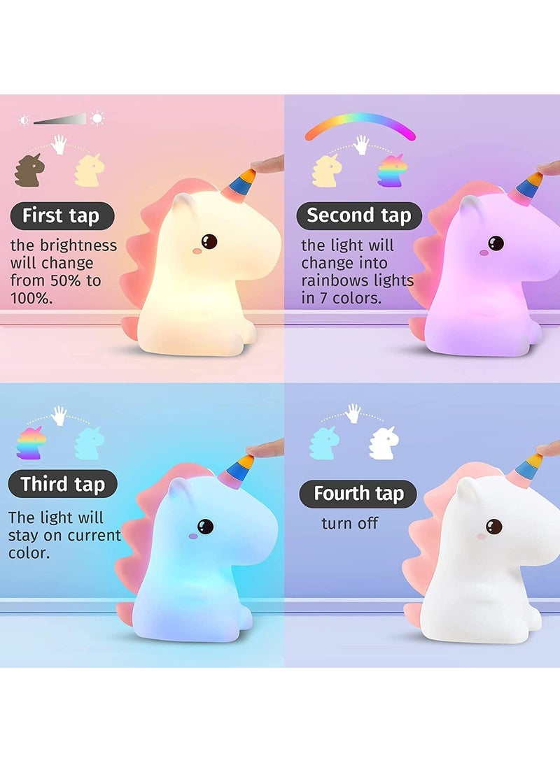 TIGER Unicorn Night Light for Girls Bedroom – Cute LED Color Changing Night Light, Squishy Silicone Nursery Lamp, USB Rechargeable Baby & Toddler Night Light, Adorable Unicorn Gifts for Girls, Soft & Safe LED Light for Kids Room Decor  - Image 2
