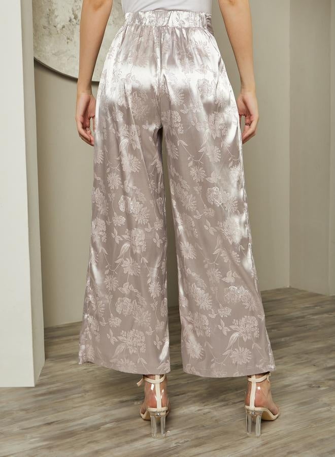 Styli Mid Rise Wide Leg Jacquard Pattern Pants - Image 4