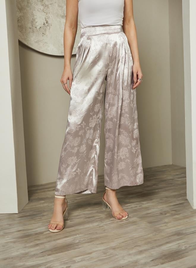 Styli Mid Rise Wide Leg Jacquard Pattern Pants - Image 2