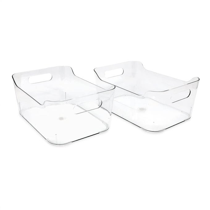 2PACK SMALL CLEAR STORAGE BINS 94 X 67 X 41 WHANDLES PLASTIC BOX SET HOME OFFICE FRIDGE FREEZER KITCHEN PANTRY ORGANIZATION CONTAINER BPAFREEFOOD SAFE SMALL 2PACK