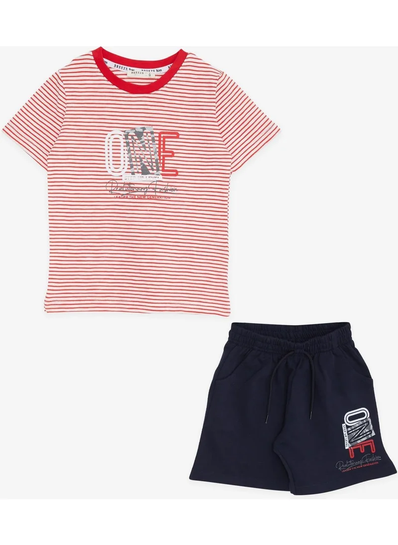 بريز Boy Shorts Set Striped Text Printed 2-6 Years, Red